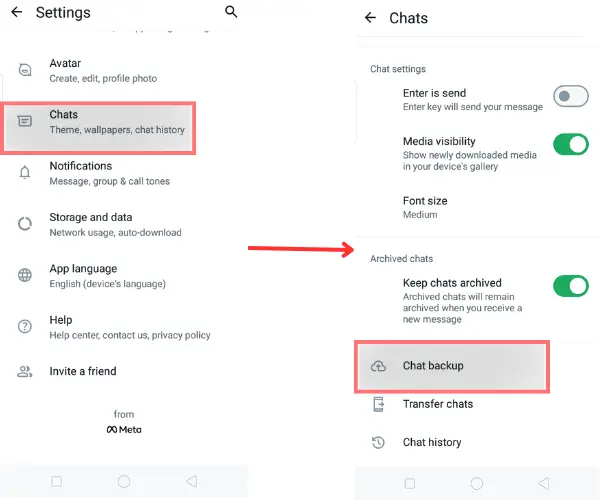 Chats backup setting